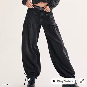 FREE PEOPLE Lotus High Waist Tie Hem Barrel Leg Jeans, BLACK. W:30